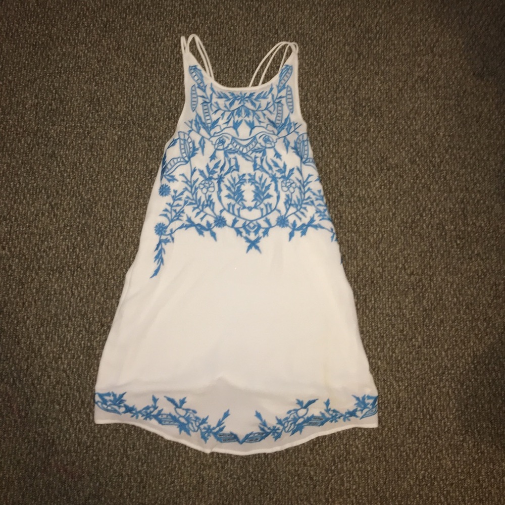 Beautiful White & Blue Embroidered Spring Dress